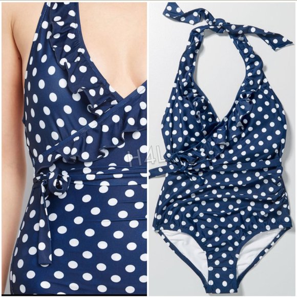 NWT ModCloth Retro Ruffle Polka Dot Swimsuit - Picture 3 of 3